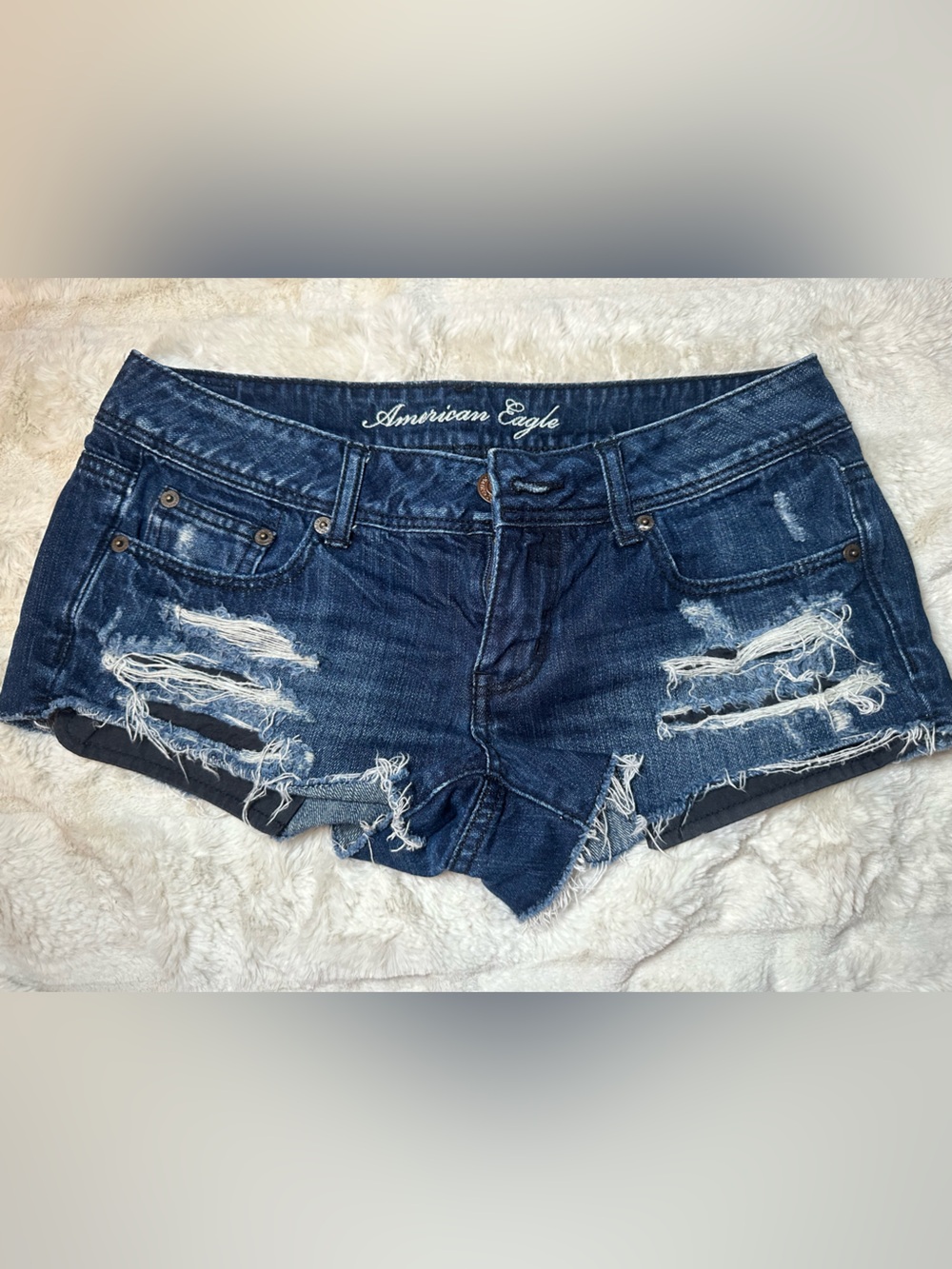 American Eagle Dark Blue Distressed Denim Shorts